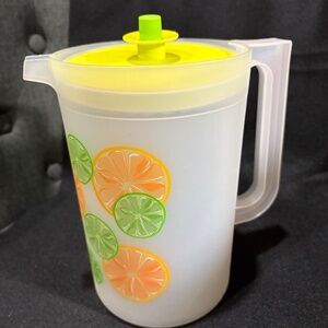 TUPPERWARE Orange & Limes Pitcher Push Button Lid 2Qt with Handle #1676A-2
